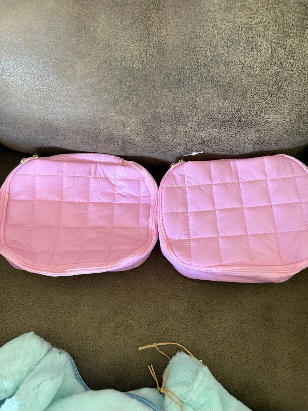 Fuzzy pencil cases NWOT 8 teal, 3 tan , 2 pink storage